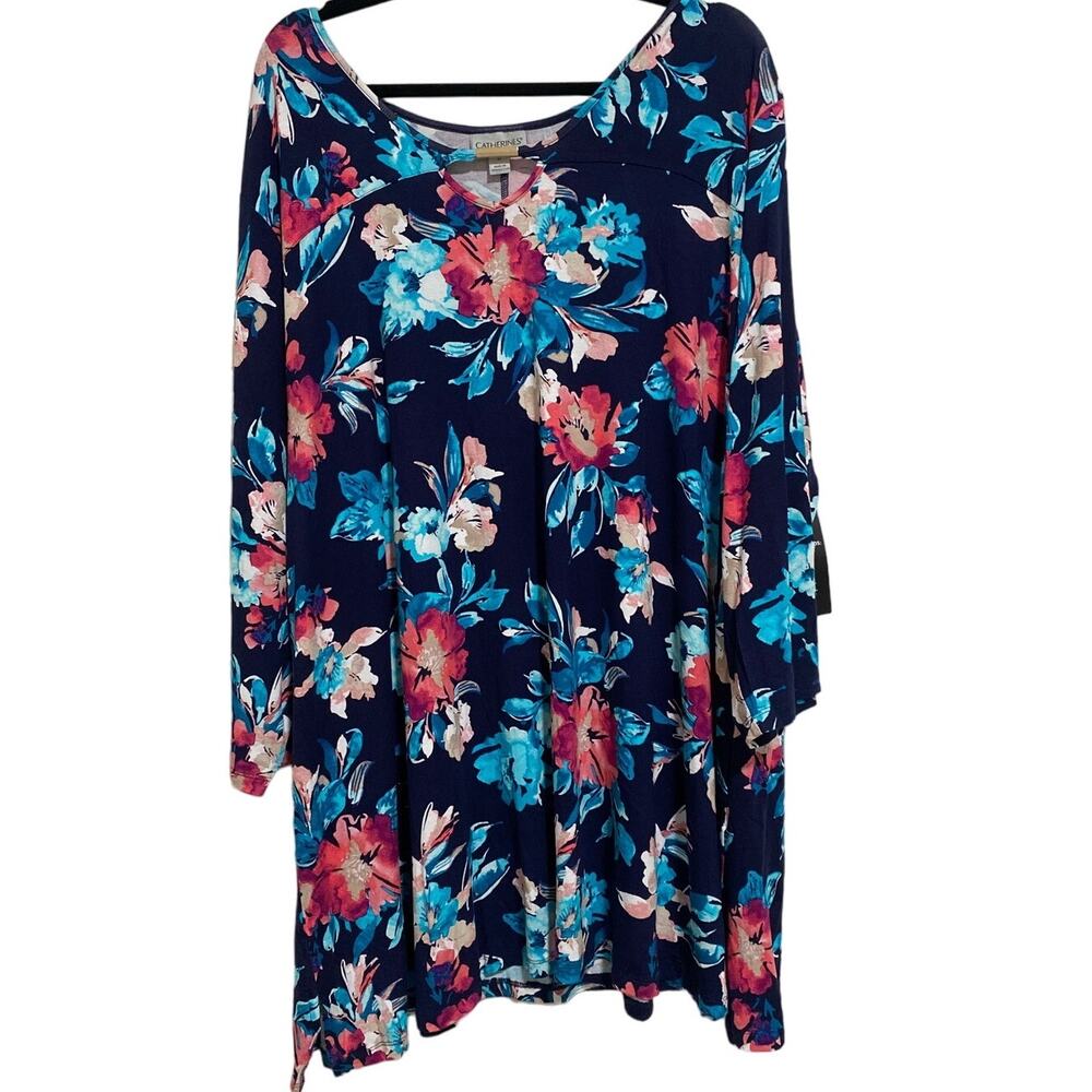 Catherine's Blouse Womens 2X Career Floral Tunic Colorful Boho Stretchy Comfy